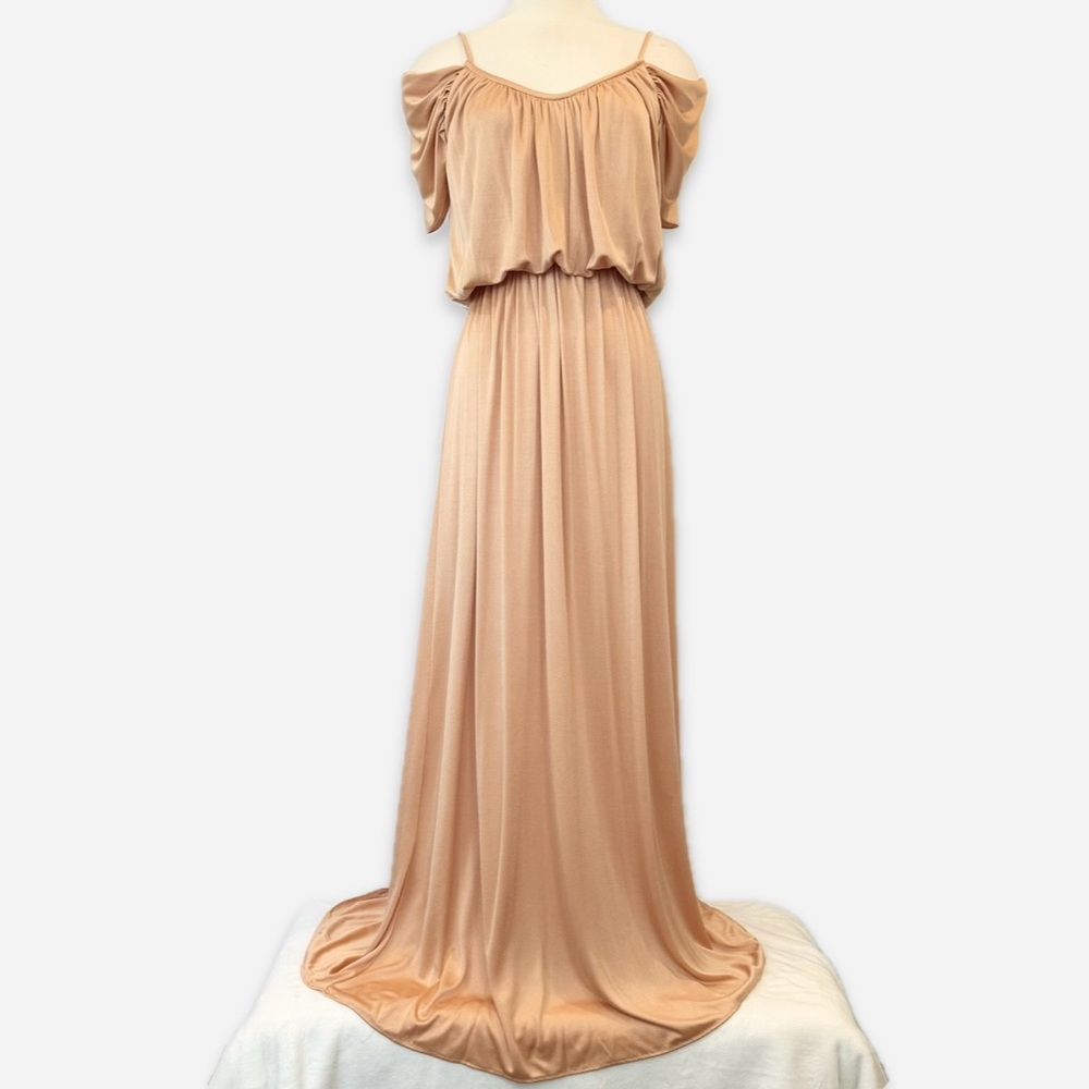 Vintage Silky Satin Champagne Draped Floor Length Maxi Gown Column Slip Dress M🔥 - Picture 4 of 7